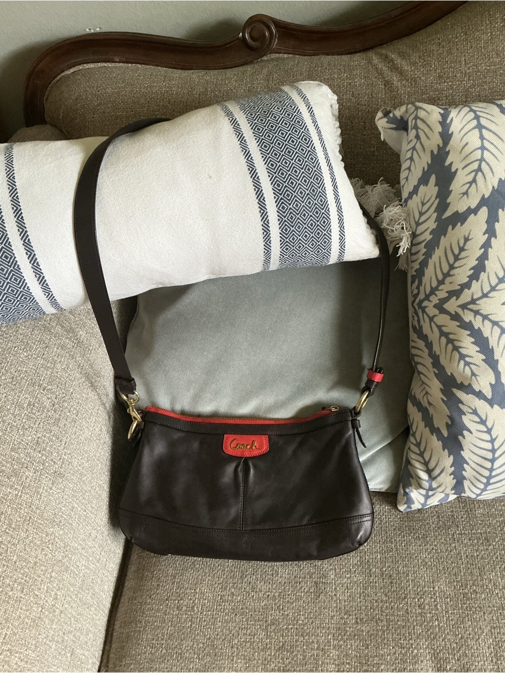 Coach black Leather Crossbody with orange Accents